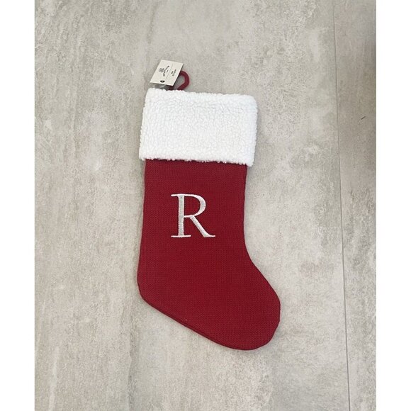 Bee & Willow Christmas Knit Stocking 17" Red White Embroidered Letter R Cuff NEW - Picture 5 of 8